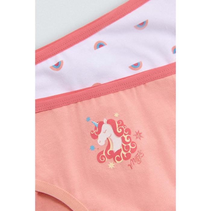 Confezione da 2 mutandine in cotone per bambine con stampe di unicorni e arcobaleno