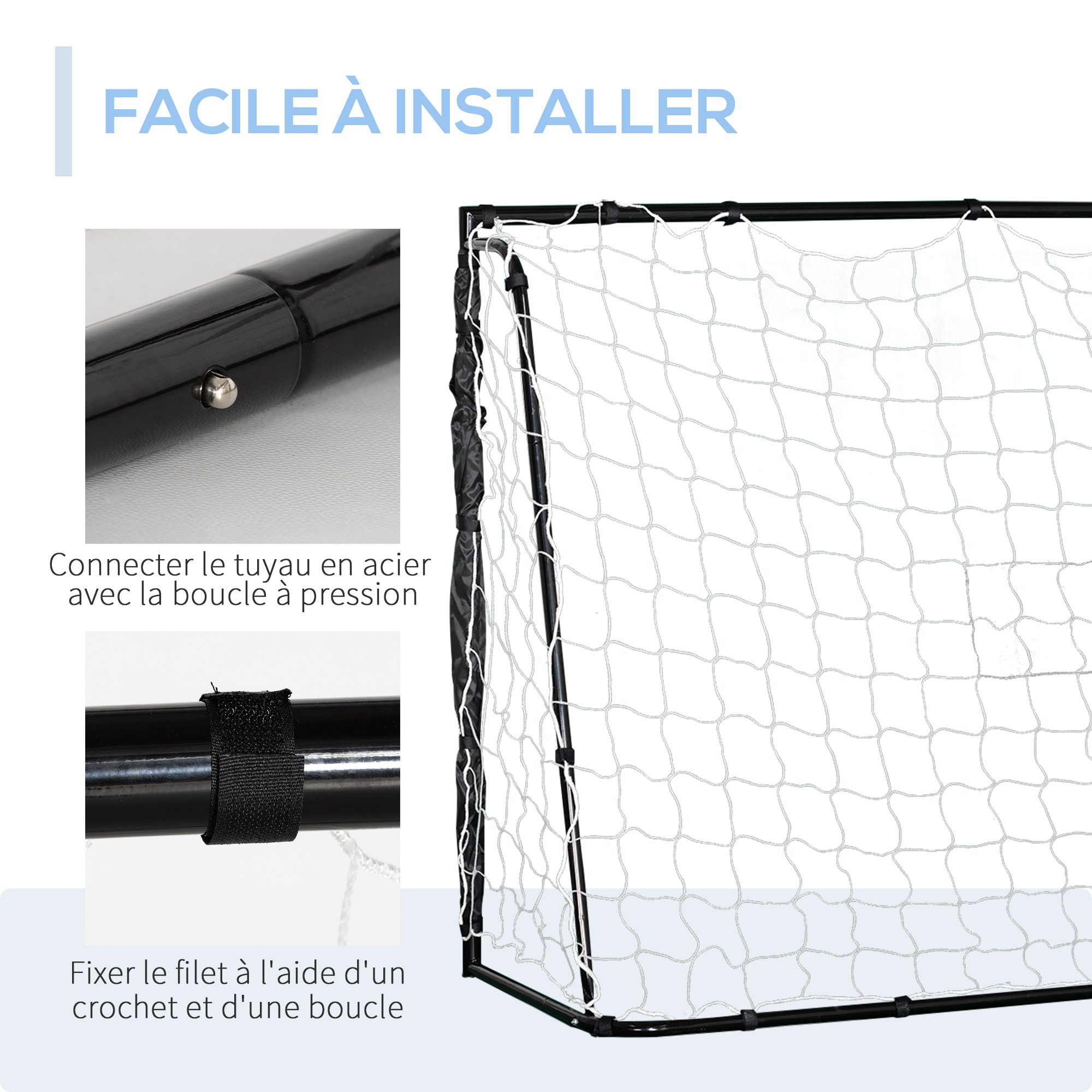 But de football - cage de foot - but futsal dim. 186L x 62l x 123H cm - châssis métal filet PE - piquets & outil inclus - noir