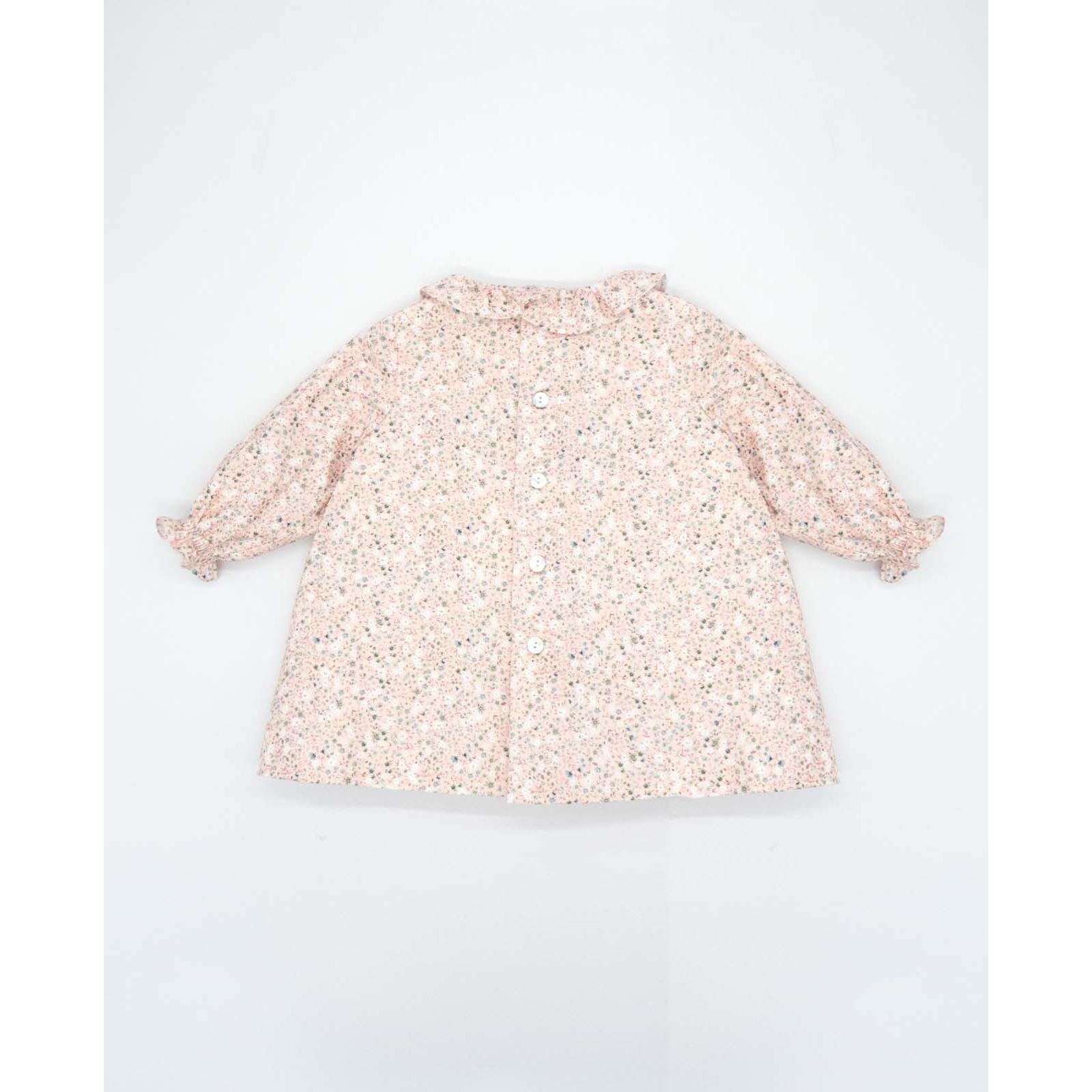 Vestido bordado a mano de florecitas rosa y blanco