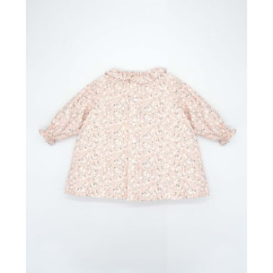 Vestido bordado a mano de florecitas rosa y blanco