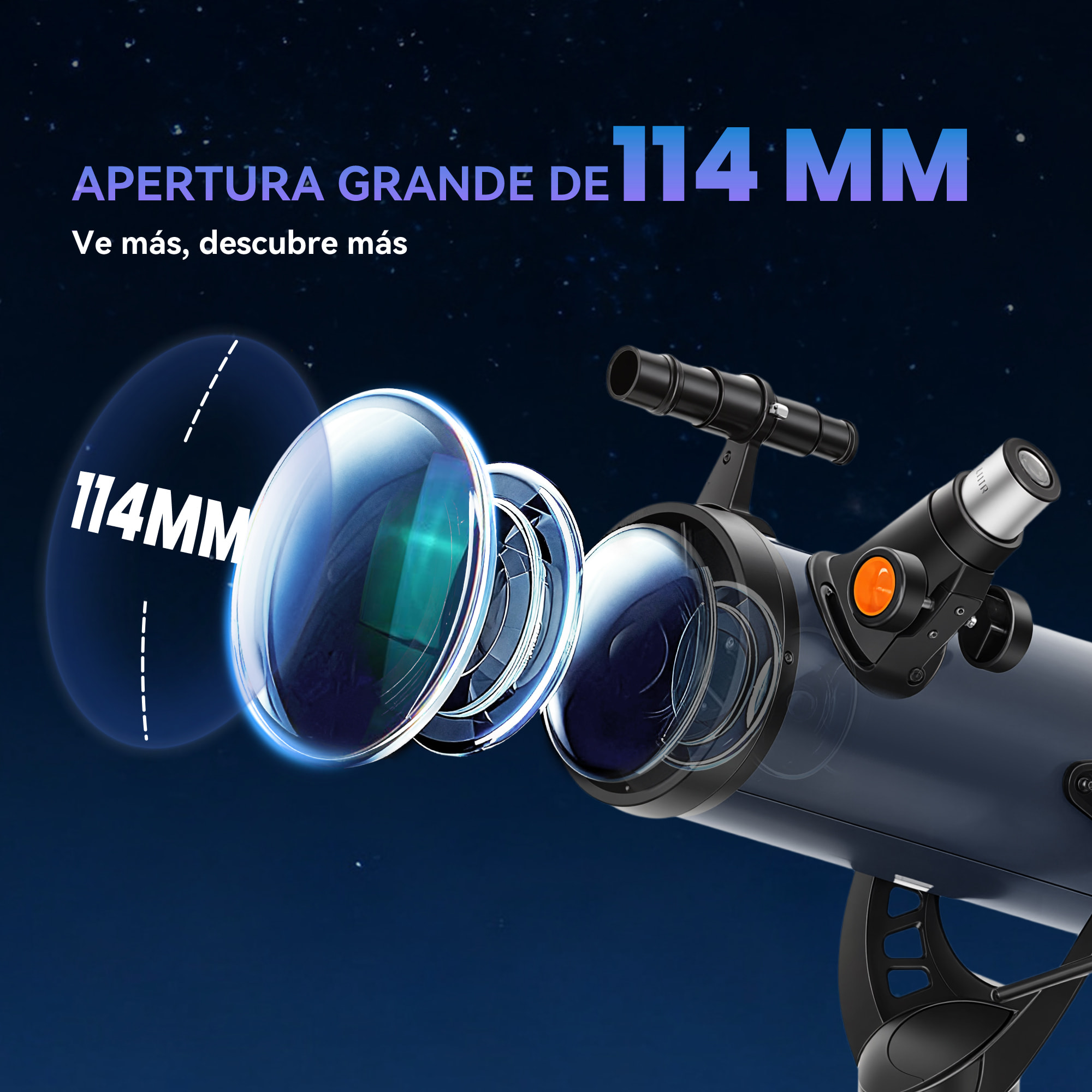 Telescopio Reflector Astronómico, Apertura de 114 mm, 16X-120X, 470 mm Telescopio Astronómico para Adultos, Principiantes y Niños, con Trípode Ajustable y Bolsa de Transporte