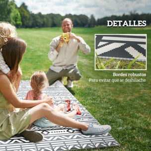 Alfombra de Exterior 182x274 cm Alfombra Reversible con Patrón de Geométrico de Cenefa Impermeable Bolsa de Transporte para Terraza Balcón Patio Camping Playa Gris Oscuro