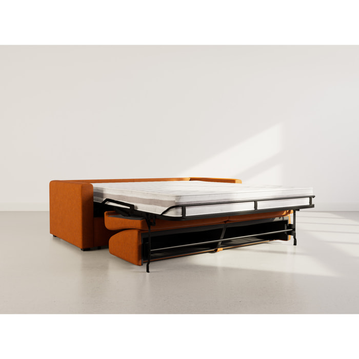 Julia - canapé lit 3 places convertible express couchage quotidien 140 cm matelas 18 cm en tissu - Rouille