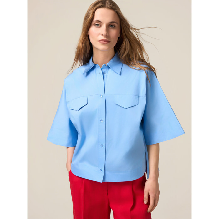 Oltre - Camicia boxy con taschini - Azzurro