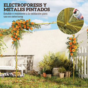 Arco de Jardín para Rosas de Metal, 200x200 cm, Arco de Boda Cuadrado con Estacas en Forma de U, Resistente a la Intemperie, para Plantas Trepadoras, para Decoración Patio Terraza, Dorado