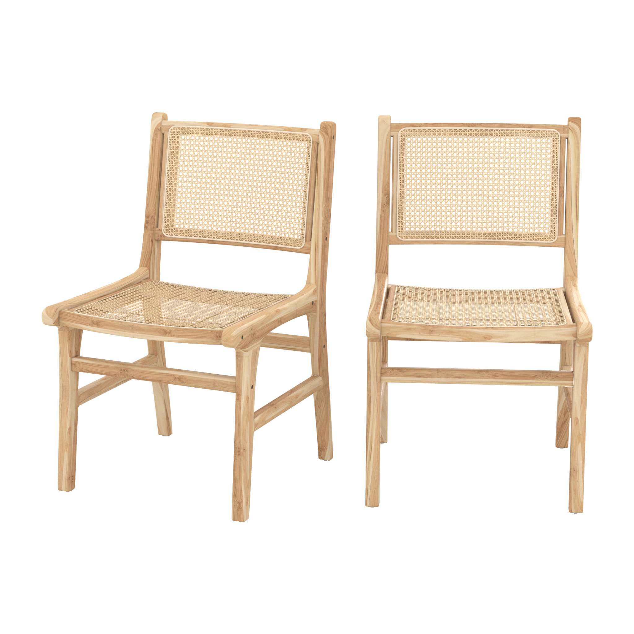 Chaise Kyla en bois de teck et rotin (lot de 2)