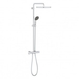 Pack douche : Porte coulissante 120cm + Paroi latérale 90cm + Colonne de douche avec mitigeur Grohe + Receveur 120x90cm Blanc