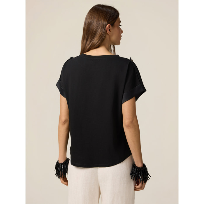Oltre - T-shirt in jersey con profili in raso - Nero