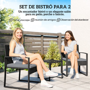 Conjunto de Jardín Exterior de 3 Piezas, Muebles Jardín Exterior de Ratán con 2 Sillas con Cojines Lavables y Mesa de Vidrio Templado, Resistente a Intemperie, para Balcón, Patio, Gris Claro