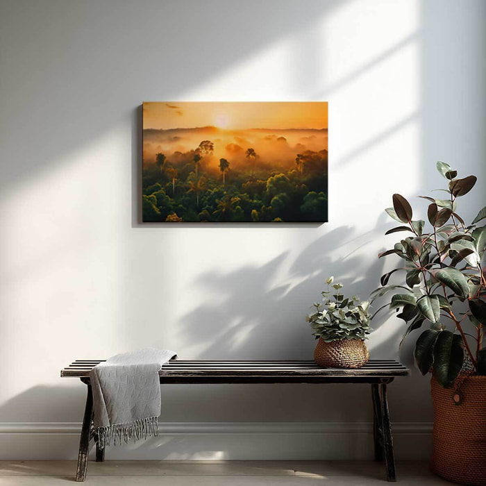 Tableau jungle au lever du soleil Toile imprimée