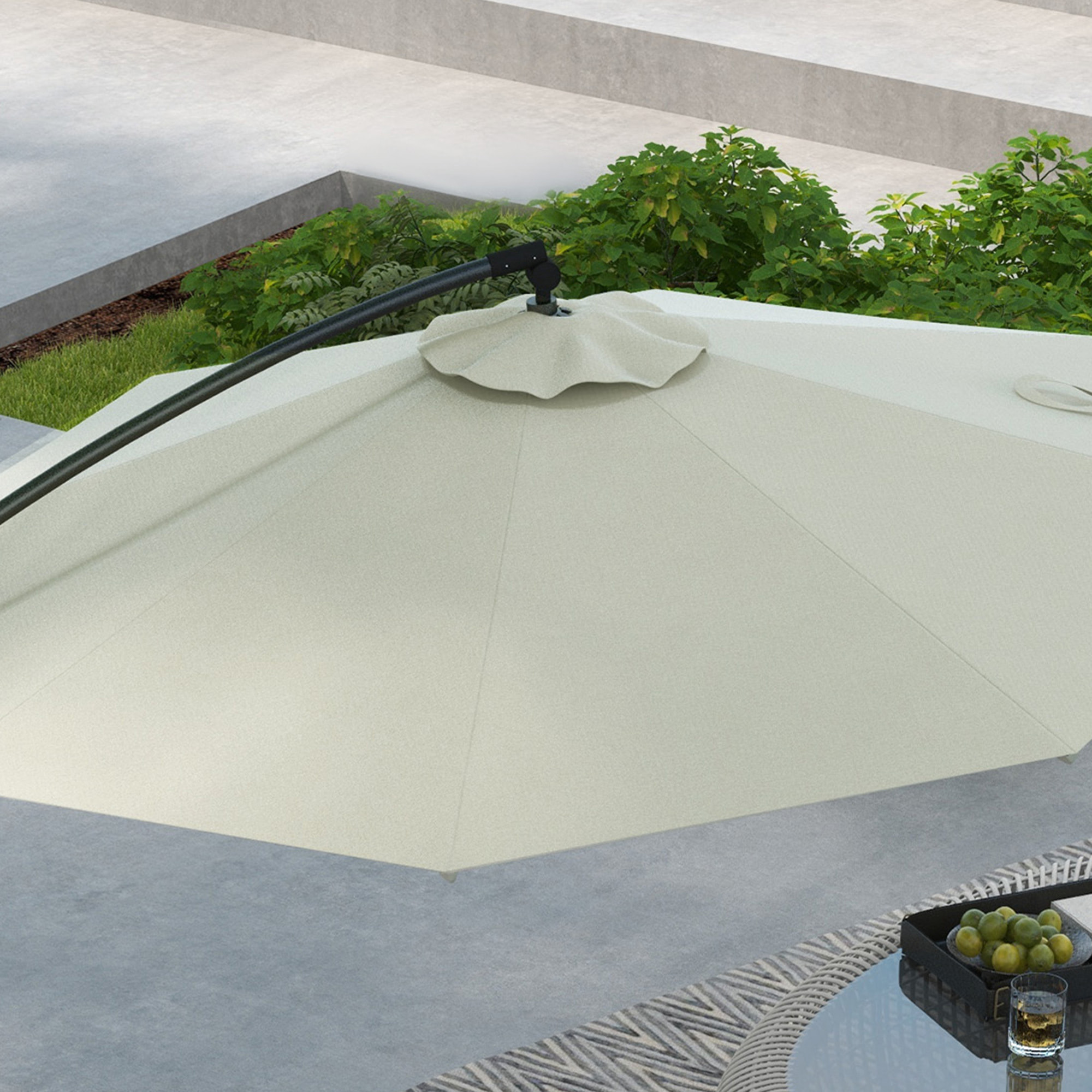 Parasol déporté octogonal inclinable Ø 2,93 x 2,60 m avec pied métal époxy alu crème