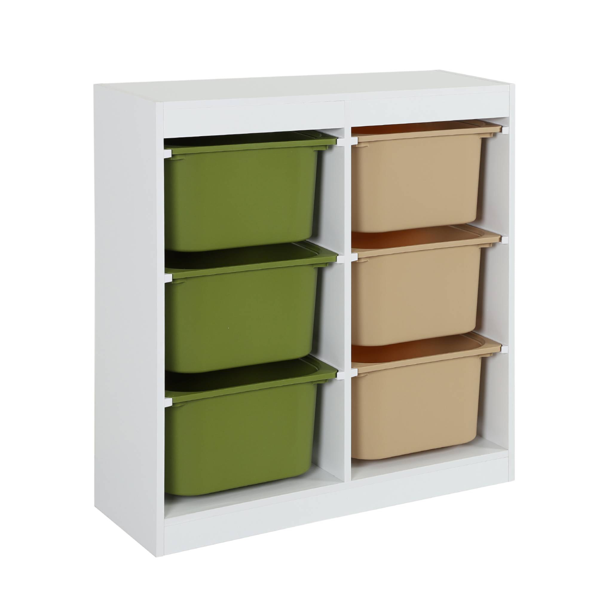 Meuble de rangement enfant 6 bacs de rangement en plastique vert olive taupe - Sora