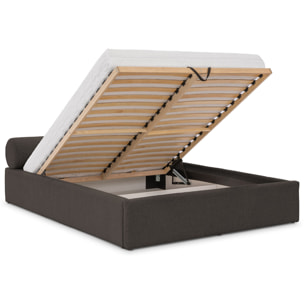 Billy - lit coffre - 140x190 cm - en tissu texturé - sommier inclus - Gris Anthracite