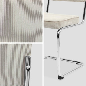 Lot de 2 chaises cantilever. velours côtelé Crème - Maja