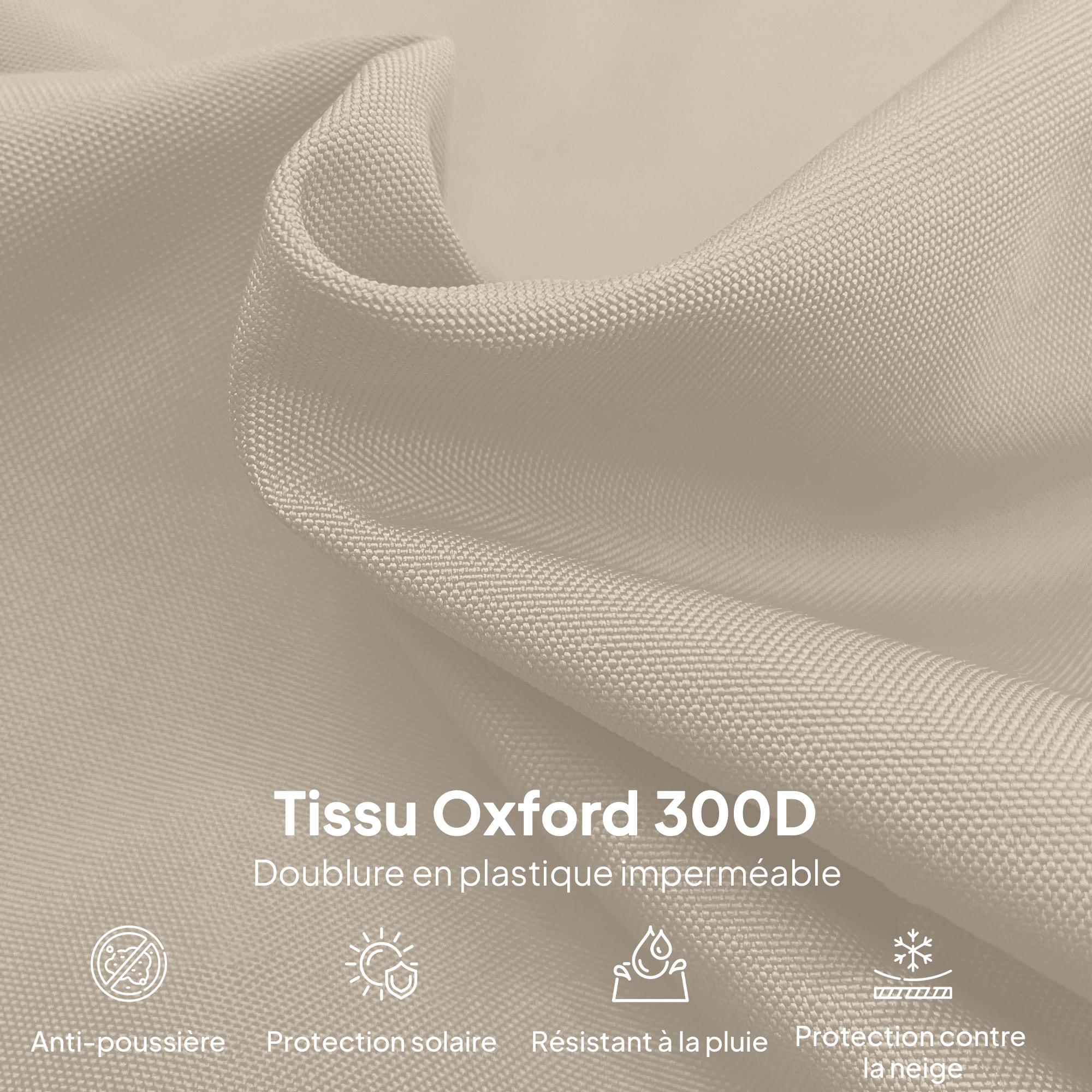 Housse de protection imperméable pour parasol droit avec fermeture éclair et cordon de serrage polyester PVC haute densité beige