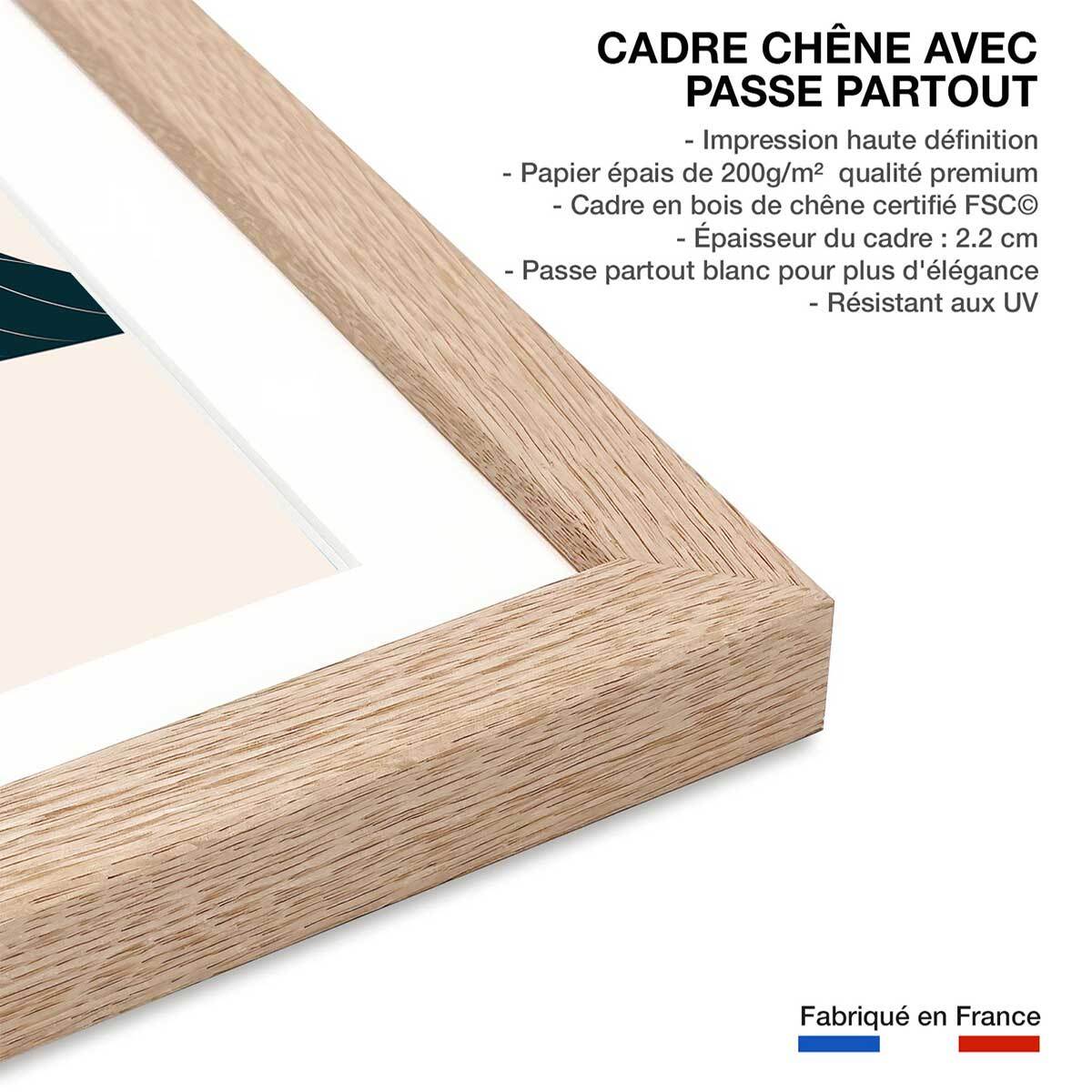 Affiche fleurs ""Monstera au soleil rouge"" Affiche + cadre en bois - Chêne