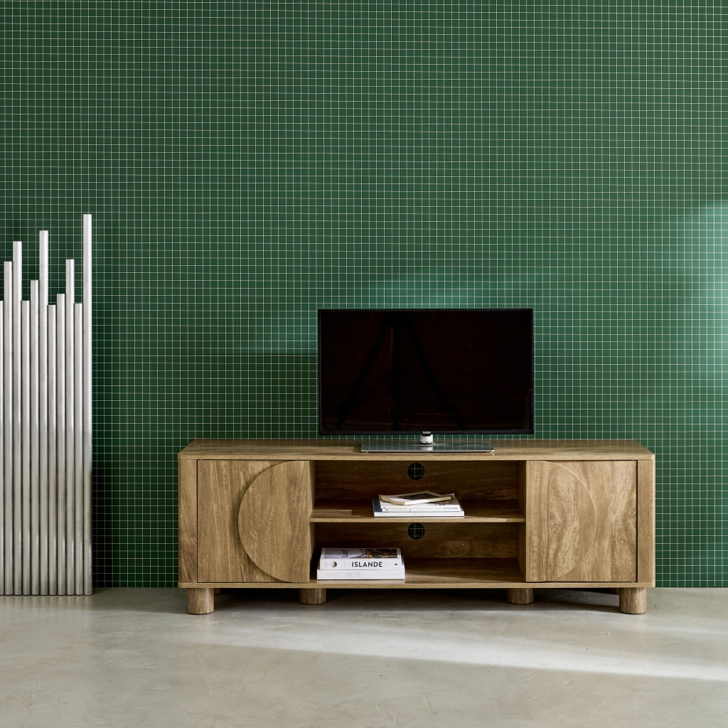 Meuble TV exotique décor bois de manguier 2 portes 155cm Pondi