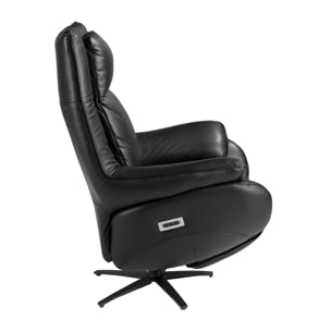 Sillón Angel Cerdá relax giratorio con reposabrazos con asiento y respaldo tapizados en piel de origen vacuno en negro patas de acero inoxidable en epoxi negro 91x80x118cm