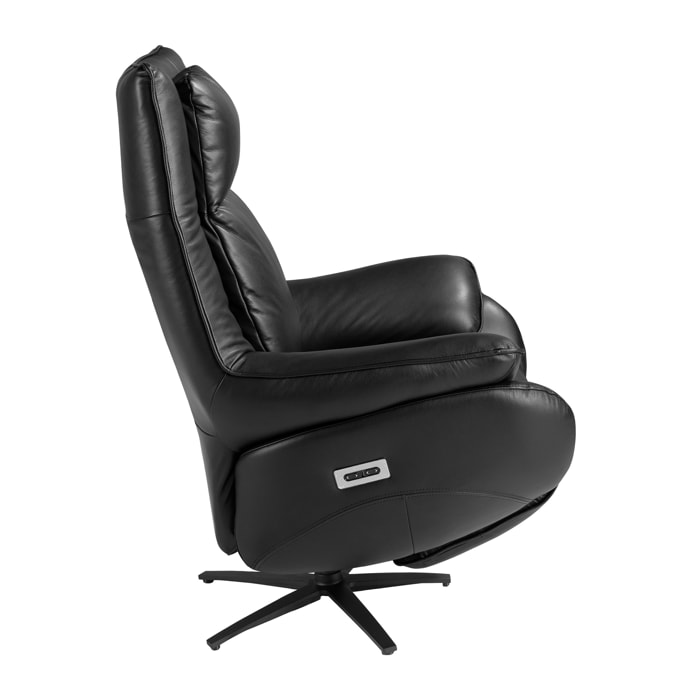 Sillón Angel Cerdá relax giratorio con reposabrazos con asiento y respaldo tapizados en piel de origen vacuno en negro patas de acero inoxidable en epoxi negro 91x80x118cm