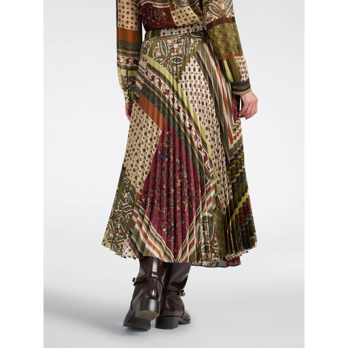 Elena Mirò - Gonna plissé lunga stampa patchwork - Verde militare