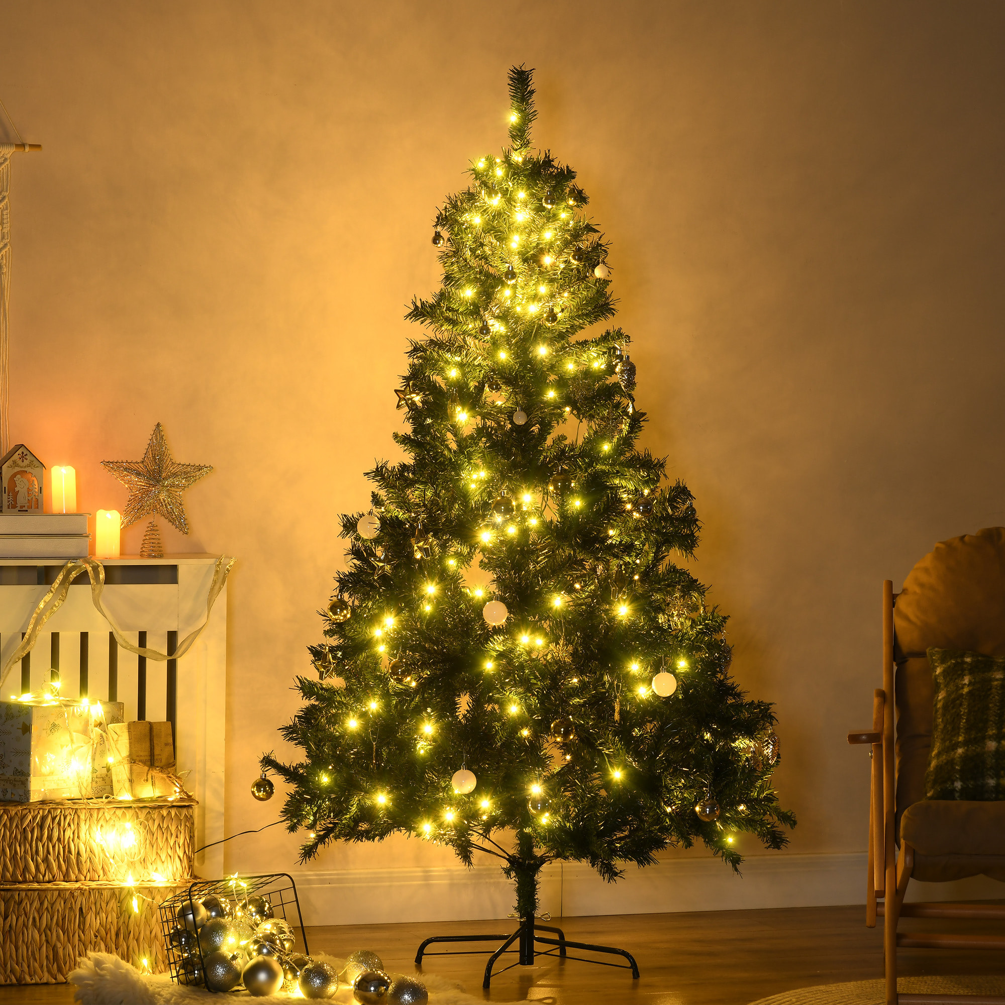 árbol de Navidad Artificial 745 Ramas 200 Luces 112x180cm