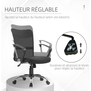 Fauteuil de bureau chaise de bureau réglable pivotant 360° fonction à bascule lin maille résille respirante noir