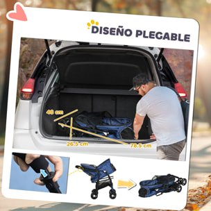 Carrito para Perros Plegable Cochecito para Mascotas Carrito para Perros Pequeños con Cesta de Almacenaje Capota Ajustable Ventana de Malla y 2 Ruedas Universales 81x48x99 cm Azul Oscuro