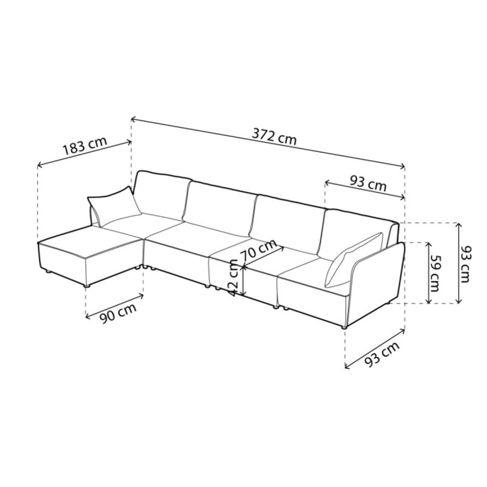 Sofá modular con chaiselongue 4 plazas y brazos Cubiq Gris