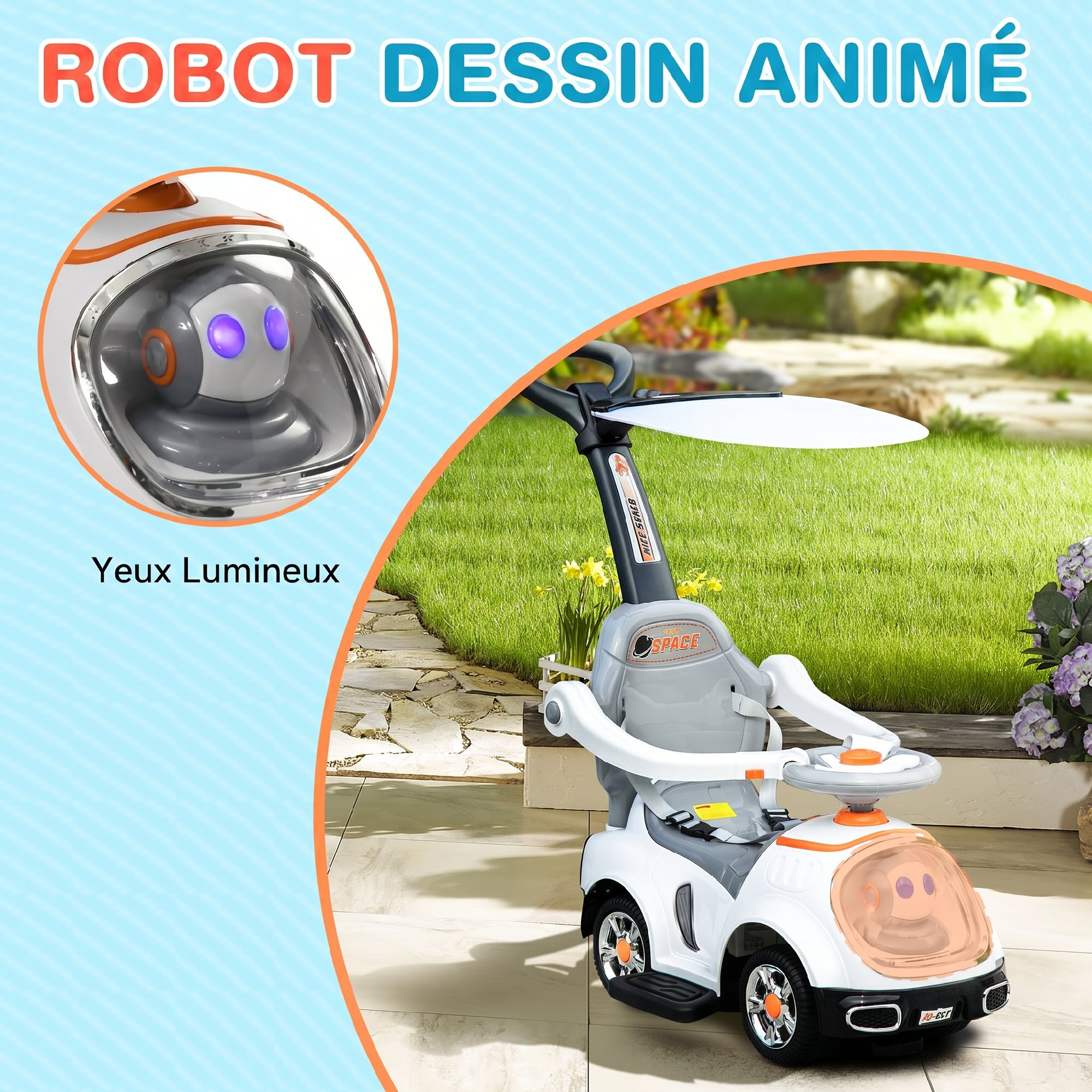 Porteur enfant évolutif 3 en 1 design rover spatial effets sonores lumineux