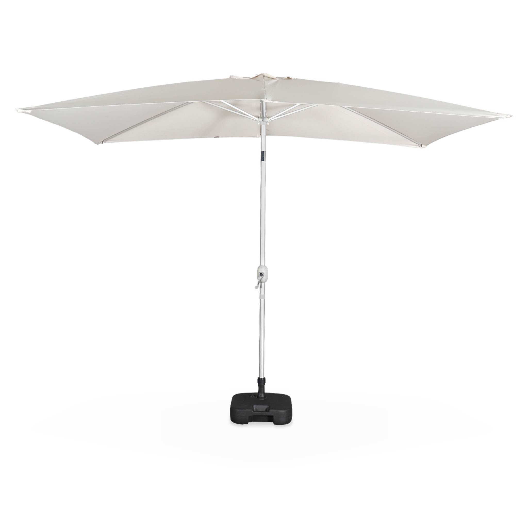 Parasol Wissant. 2x3m. couleur sable. mât central. aluminium anodisé orientable. manivelle d'ouverture