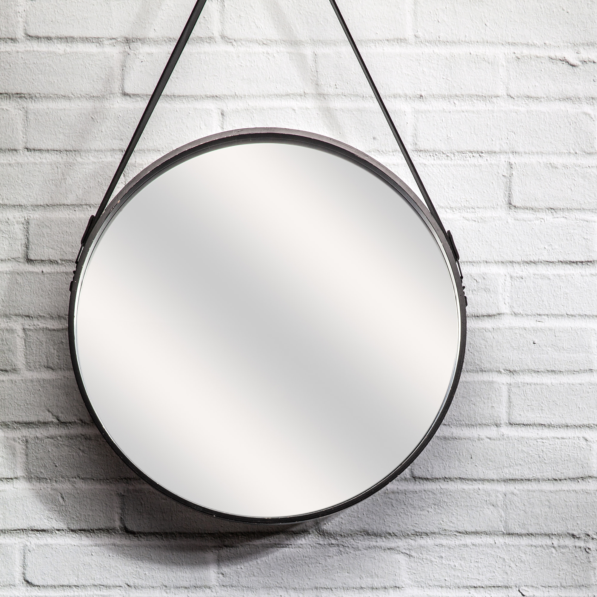 Miroir Rond Avec Anse Pu Noir 50cm
