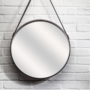 Miroir Rond Avec Anse Pu Noir 50cm