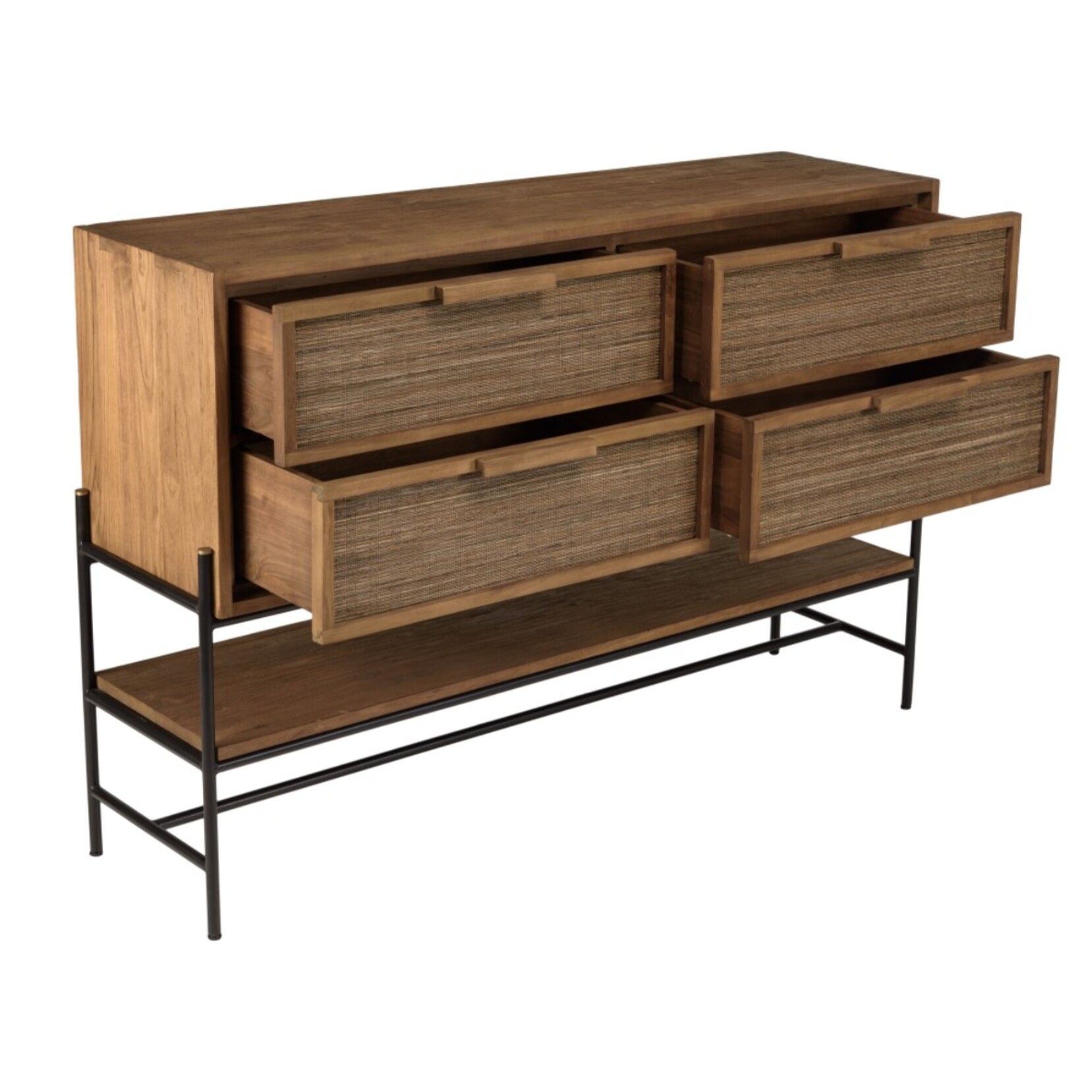 SIXTINE - Buffet 4 tiroirs 1 étagère en bois de teck recyclé