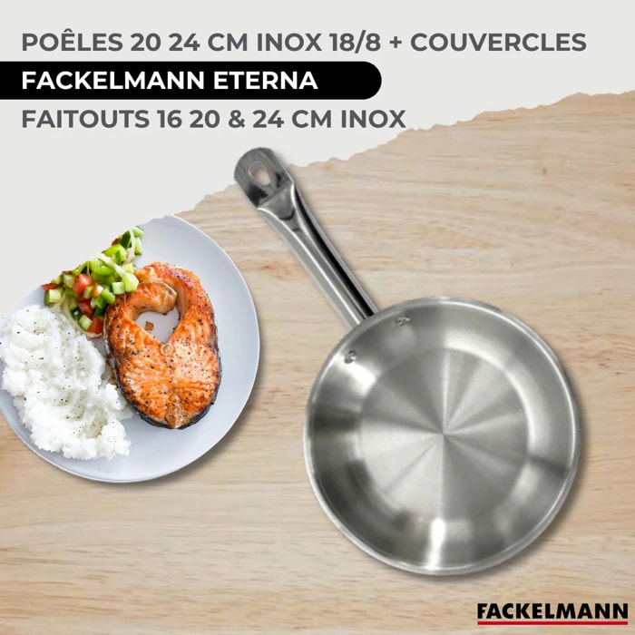 Lot 2 Poêles 20/24cm Fackelmann Eterna avec 3 Faitouts 16/20/24cm et 5 ustensiles