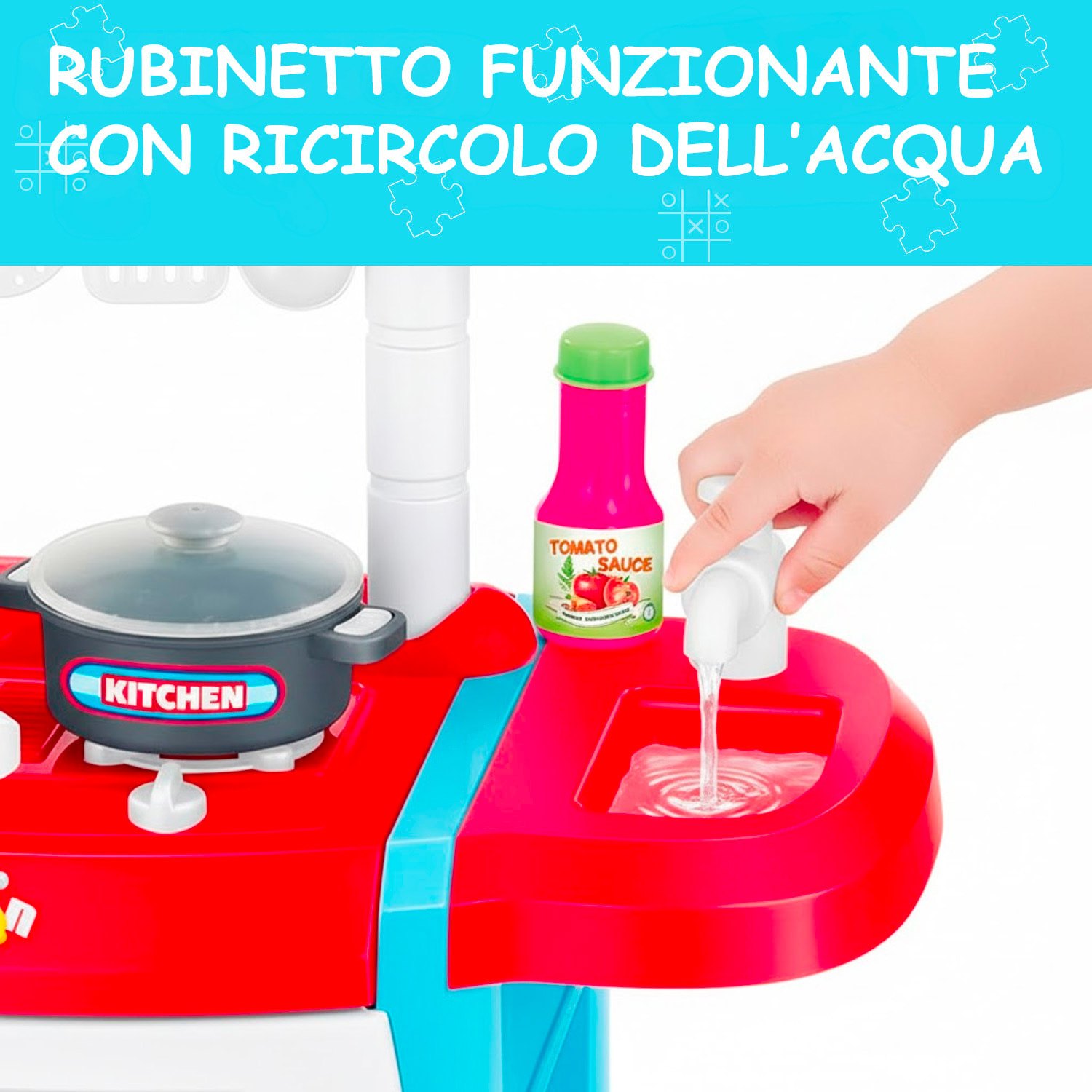 Cucina Giocattolo Per Bambini Con Luci E Suoni Realistici 18 Accessori Rubinetto Con Riciclo Dell'Acqua Set Cucina Educativo 3–8 Anni Blu E Bianco