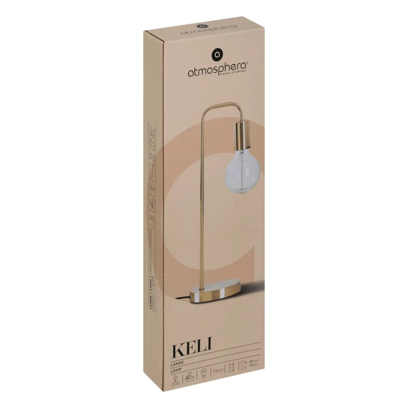 Lampe métal "Keli" doré H45cm