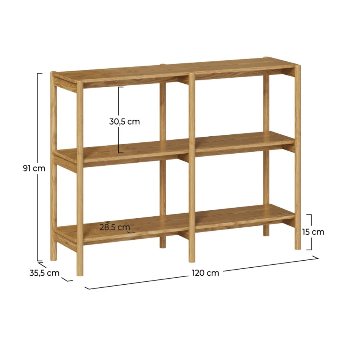 Etagère en bois d'hévéa massif, 2 étagères - Emel