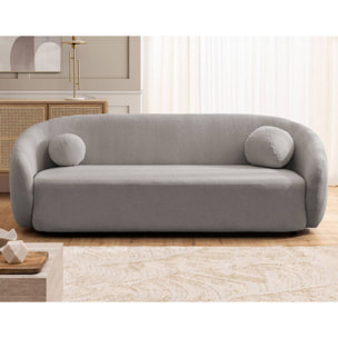 Flore - Canapé droit 3 places en tissu bouclette - Gris
