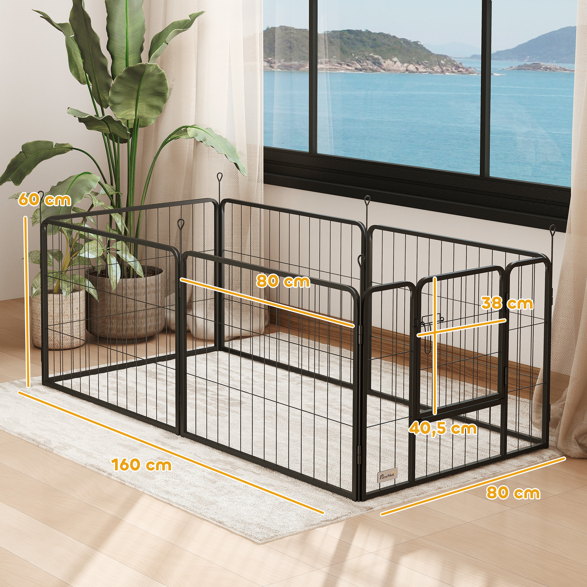 Parque para Perros de 6 Paneles de 60 cm de Altura, Vallas para Perros de Acero Plegable, con Puerta, para Interior y Exterior, Negro