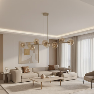 Lampada a sospensione Magnus in acciaio beige e vetro ambrato