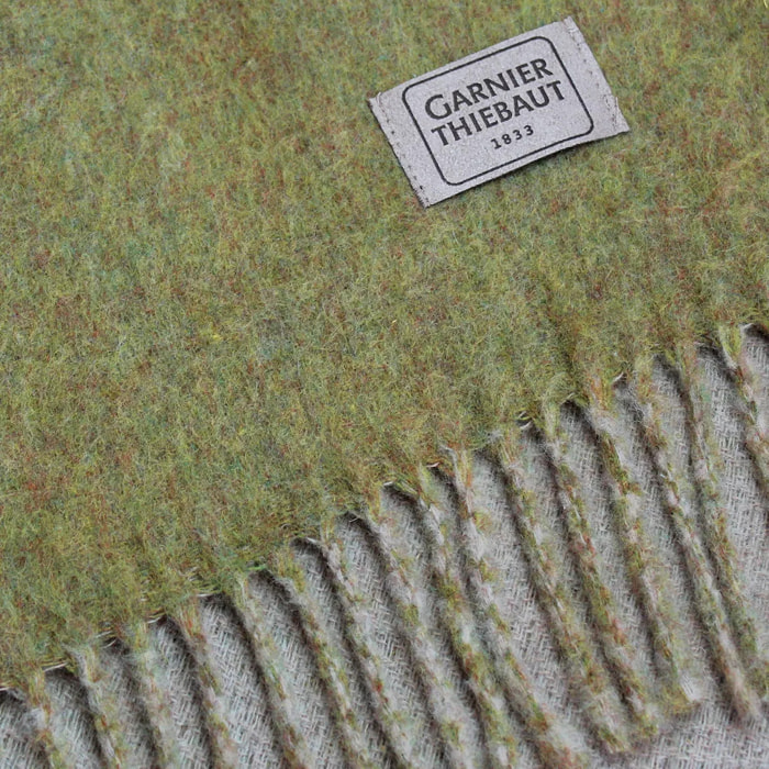 Plaid laine & autres fibres uni beige vert Duetto mousse