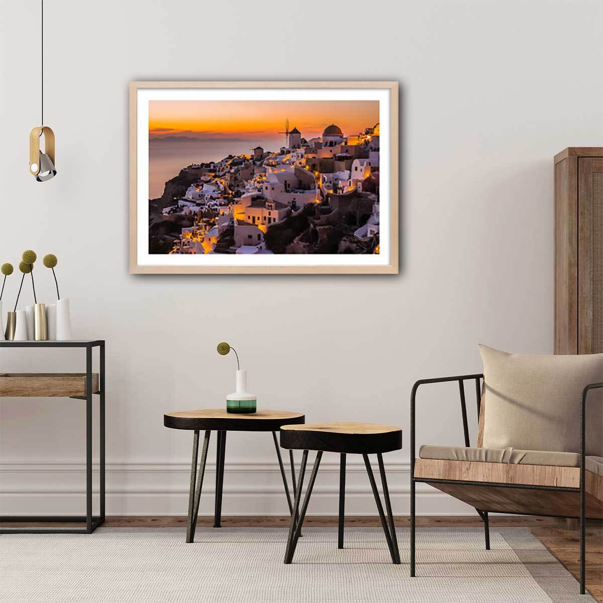 Poster paysage santorini by night Affiche + cadre en bois - Chêne