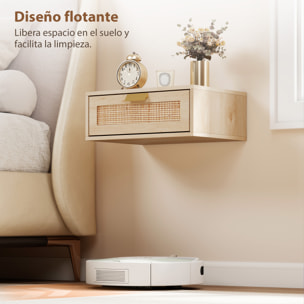 Juego de 2 Mesitas de Noche Flotantes, Mesillas de Noche Dormitorio con Cajón de Ratán, Ahorra Espacio, Diseño Moderno, para Sala de Estar, 40x30x15 cm, Roble
