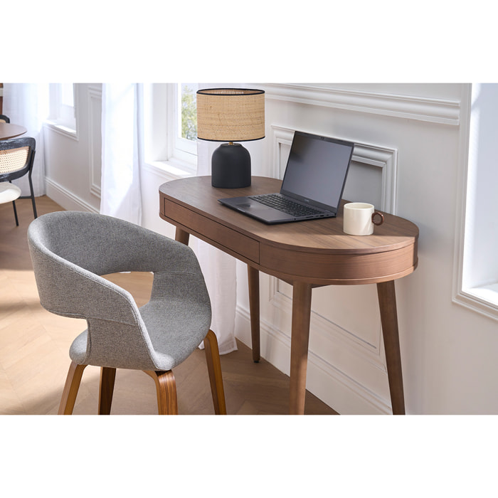 Chaises design en tissu gris et pieds en bois foncé noyer (lot de 2) SLAM