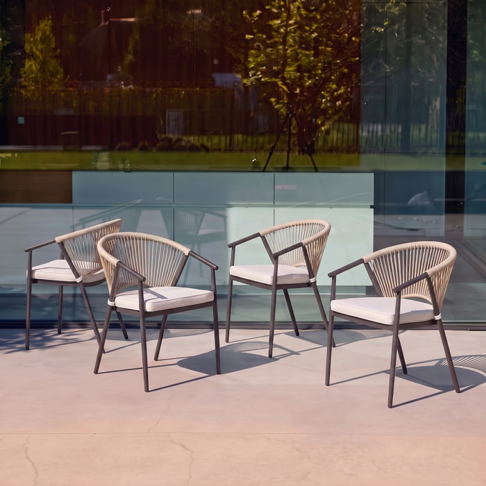 Fauteuil de jardin empilable acier et cordes (lot de 4) LIORA