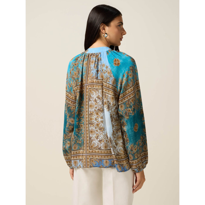 Oltre - Blusa in viscosa fantasia - Azzurro