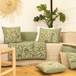 Édredon décoratif en polylin motif floral - Vert Olive