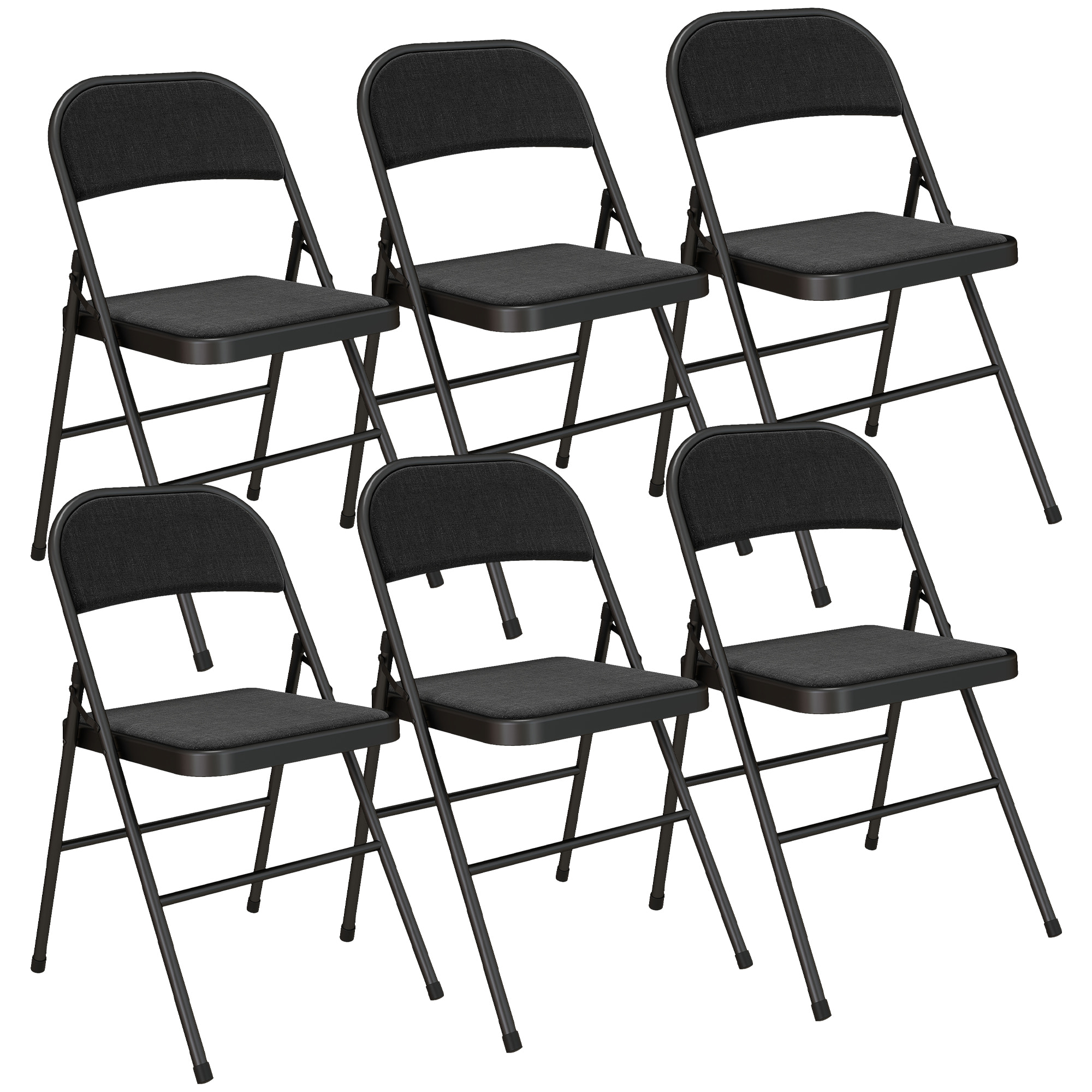 Lot de 6 chaises pliantes assise dossier rembourrés acier tissu toucher lin noir