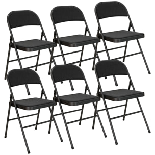 Lot de 6 chaises pliantes assise dossier rembourrés acier tissu toucher lin noir