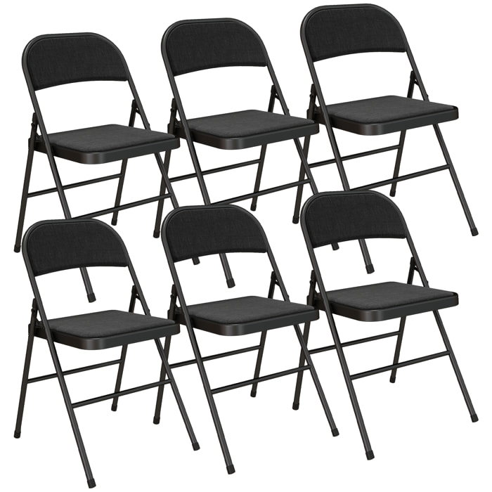 Lot de 6 chaises pliantes assise dossier rembourrés acier tissu toucher lin noir